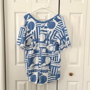 FP Movement by Free People Blue and White Geometric Jumpsuit